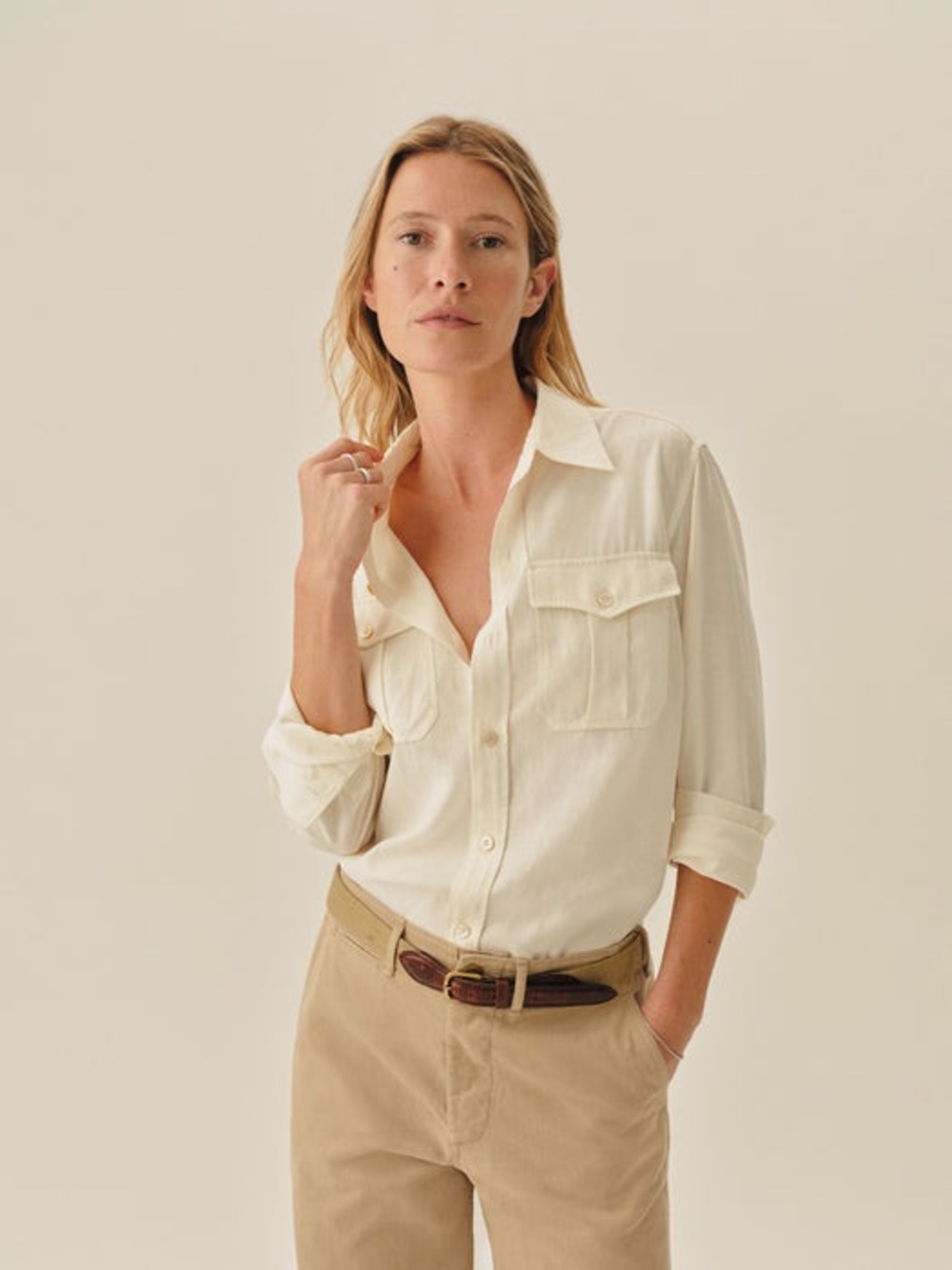 Buck Mason DRAPED TWILL CPO SHIRT in ivory
